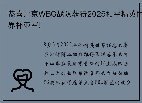 恭喜北京WBG战队获得2025和平精英世界杯亚军!